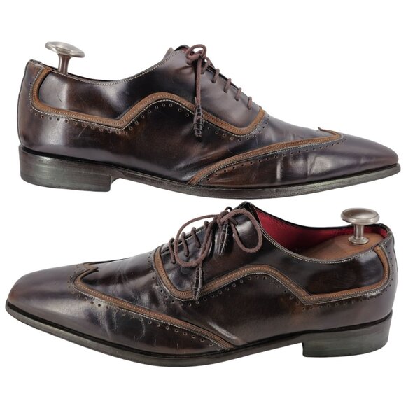 Mezlan Custom Mens 11.5 Brown Polished Leather Wingtip Oxfords Dress Shoes Spain - Picture 5 of 15